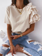 Load image into Gallery viewer, O Neck Solid Blouse Shirt Layered Ruffle Tops