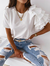 Load image into Gallery viewer, O Neck Solid Blouse Shirt Layered Ruffle Tops