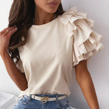 Load image into Gallery viewer, O Neck Solid Blouse Shirt Layered Ruffle Tops