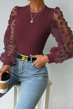 Load image into Gallery viewer, Woman's Textured Applique Long Sleeve Blouse