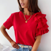 Load image into Gallery viewer, O Neck Solid Blouse Shirt Layered Ruffle Tops