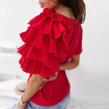Load image into Gallery viewer, O Neck Solid Blouse Shirt Layered Ruffle Tops