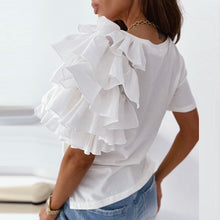 Load image into Gallery viewer, O Neck Solid Blouse Shirt Layered Ruffle Tops