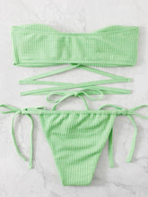 Load image into Gallery viewer, Ribbed Drawstring Strappy Bikini Swimsuit