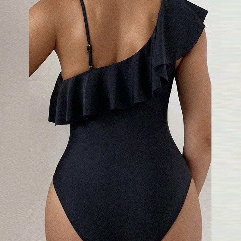 【U LAN】Pure Ruffle One Piece Matte Ruffle One-shoulder One-piece Swimsuit For Women | J.Crew