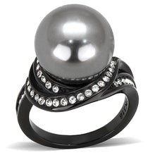 Load image into Gallery viewer, Black(Ion Plating) Stainless Steel Ring with Synthetic Pearl