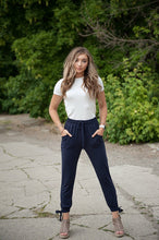 Load image into Gallery viewer, Tie-ankle pants in Navy