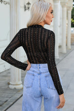 Load image into Gallery viewer, Glitter Round Neck Long Sleeve Semi-Sheer Bodysuit