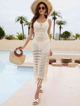 Load image into Gallery viewer, Fringe Hem Drawstring Waist Split Cover Up Dress