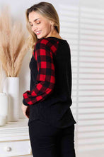 Load image into Gallery viewer, Heimish Full Size Sequin Reindeer Graphic Plaid Top
